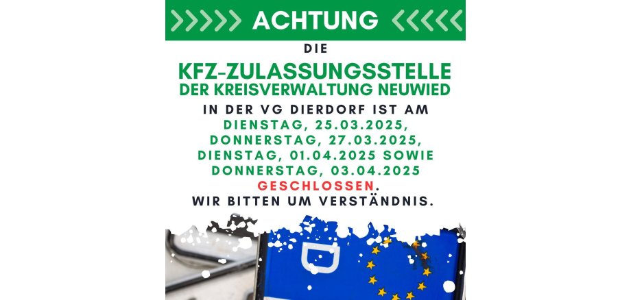 Zulasssungsstelle geschlossen - 1 Zulasssungsstelle geschlossen - 1